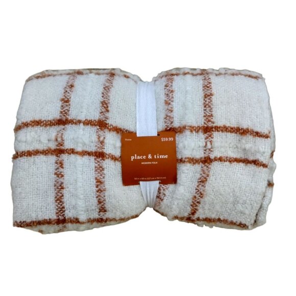 Place and Time Modern Folk Rust and Cream Throw Blanket 50 x 60 inch New w/Tags